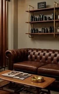 Leather lounge and product shelves